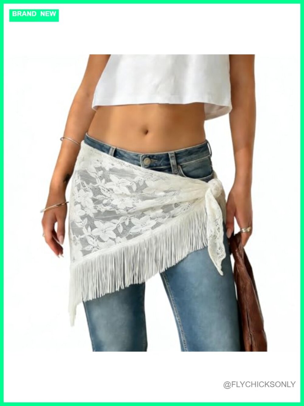 Women Y2K Tassel Tie Waist Belt Floral Lace Fringe Hip Scarf